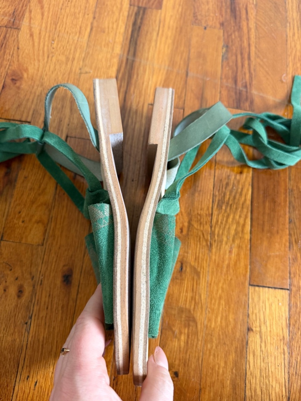 Anthropologie Green Suede Lace-Up Sandals - Picture 6 of 7